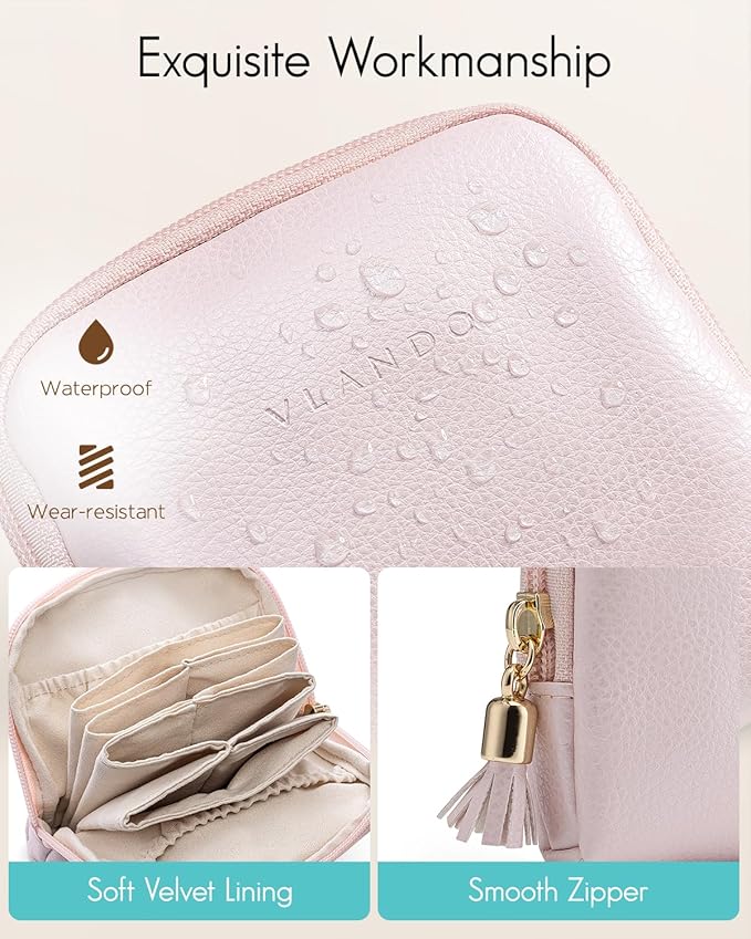 Vlando Small Jewelry Travel Case,Jewelry Pouch Bags with Zipper,Velvet Jewelry Organizer Storage Bag for Bracelet Rings Earring Travel Essentials Gifts for Women Girl-Pink