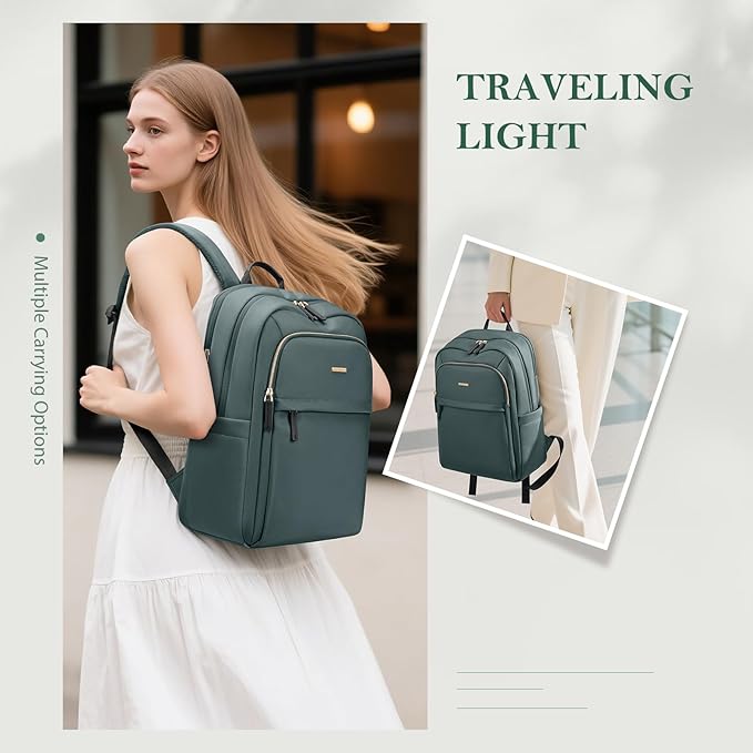 Travel Backpack for Women Personal Carry On Bag Business Weekender Hiking Multilayer Laptop Bag,16 Inch,DarkGreen