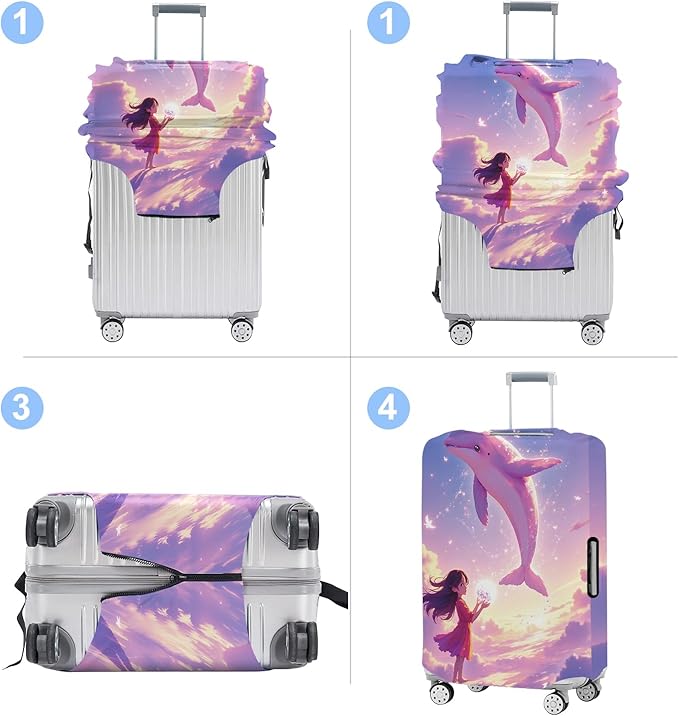 Luggage Cover Washable Suitcase Protector Anti-Scratch,Stretchable Fit for 20-34Inch Luggage Durable Travel Bag Cover with Zipper Closure (Dolphin, XL(fits 32-34Inch suitcase))