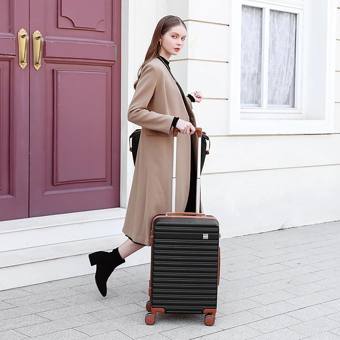 imiomo Luggage Sets 3 Piece,Expandable Hardside Suitcase Set with Spinner Wheels,Lightweight Travel Luggage set with TSA Lock（20/24/28,Black）