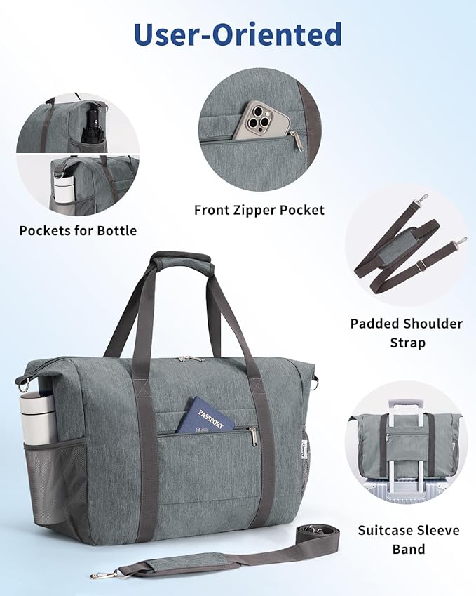 Narwey 18x14x8 Inches Travel Bag Spirit Airlines Frontier Personal Item Bag, Travel Duffel With Wet Pocket Carry on Bag for Airplane Underseat Duffle Overnight for Women and Men (Grey)