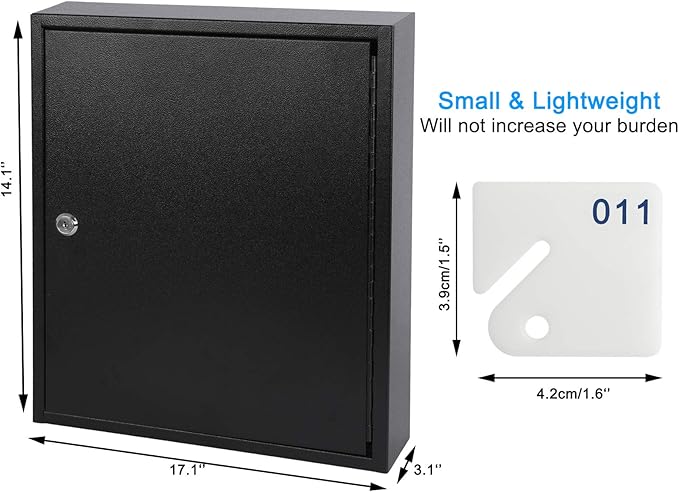 KYODOLED Key Storage Lock Box with Key, Locking Key Cabinet, 100 Key Management Wall Mount with Key Lock, Key Hooks & Tags Key Labels, 3.1" D x 17.1" W x 14.1" H (Black 100 Key)