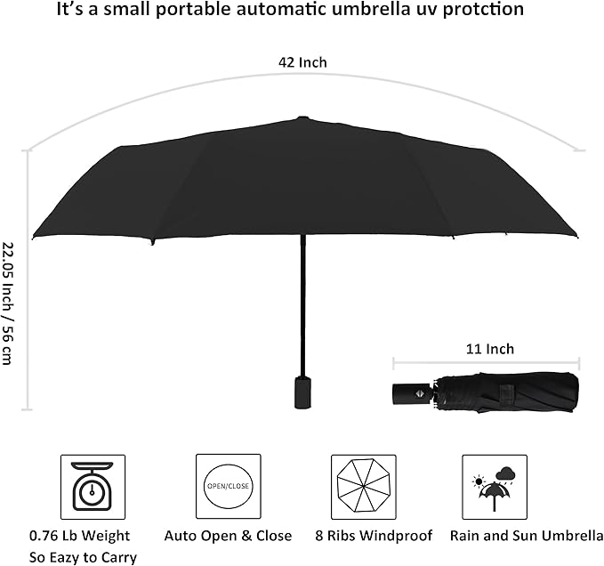 BAODINI Small UV Protection Travel Umbrella Compact for Rain and Sun UPF 50+ 41 inch Portable Umbrella for Women and Men