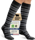 Merino Wool Compression Socks for Women Men, 15-20 mmHg Knee High Socks for Flying, Travel, Running