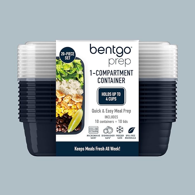 Bentgo 20-Piece Lightweight, Durable, Reusable BPA-Free 1-Compartment Containers - Microwave, Freezer, Dishwasher Safe - Navy Blue