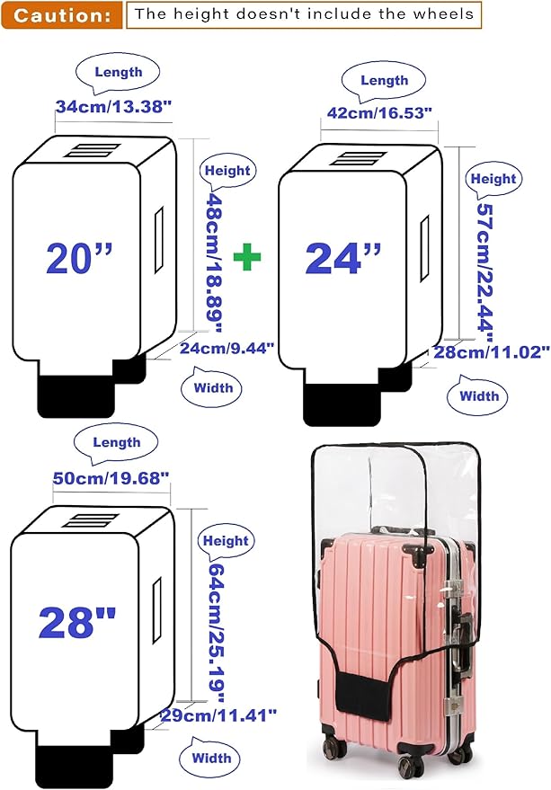 Clear PVC Suitcase Cover Protectors Transparent Luggage Covers Waterproof Wheeled Suitcase Dust Cover Dustproof Travel Luggage Sleeve Protector 3PCS (Thickened)