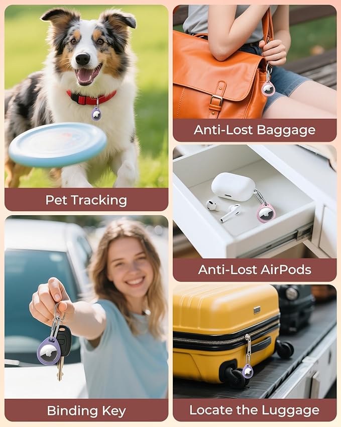 UNBREAKcable AirTag Holder for Apple - 4 Pack Air Tag Case [Professional Carabiner] [Waterproof] [Shockproof] TPU AirTag Keychain for Kids, Pets, Keys, Luggage, Backpacks