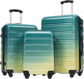 Merax Luggage Sets 3 Piece, Hardside Expandable Suitcase Set with Spinner Wheels, Lightweight Gradient Color Luggage 20+24+28 IN,Green+Yellow