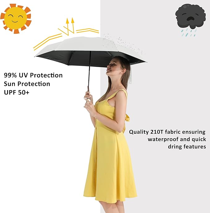 BAODINI Small UV Protection Travel Umbrella Compact for Rain and Sun UPF 50+ 41 inch Portable Umbrella for Women and Men