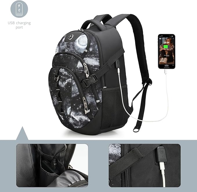 Swissdigital Laptop Backpack with USB Charging Port, Travel Backpack Fits 15.6 inches Computer, 31L Backpack for Men, Starry Sky | SD803