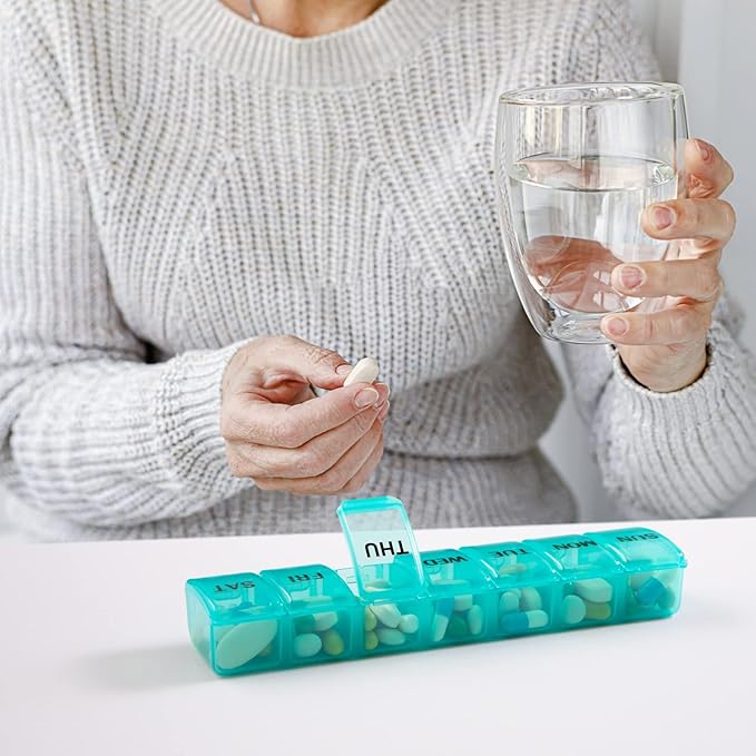 Small Pill Organizer 2 Times a Day, 2 Pack 7 Day Pill Box 1 Time a Day, Travel Friendly Day Night Vitamin Organizer, Weekly AM PM Pill Case Container
