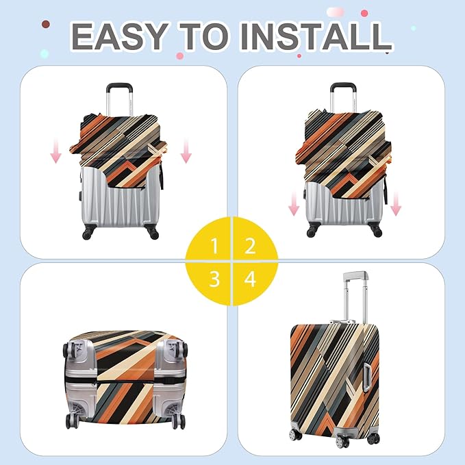 ANNA QUEEN Modern Geometric Luggage Cover, Abstract Striped Suitcase Protector for 28-30 Inch, Durable, Stretchable Travel Cover, Stylish & Washable Luggage Sleeve