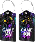 2 Pack Luggage Tag for Suitcase, Cute Unique Leather Bag Tags Identifiers Privacy Cover ID Label with Durable Steel Loop for Women Men Kids Girls Travel, Game on