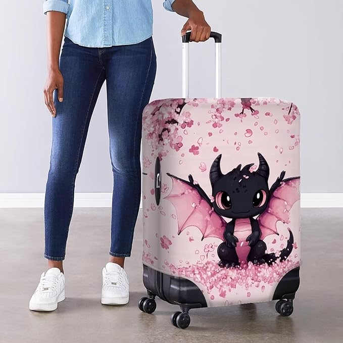 Dragon Luggage Covers for Suitcase Cherry Blossom Travel Suitcase Cover Anti-Scratch Baggage Case Protector Travel Essential with Invisible Zip Universal Fit 18-32'' Pink Luggage