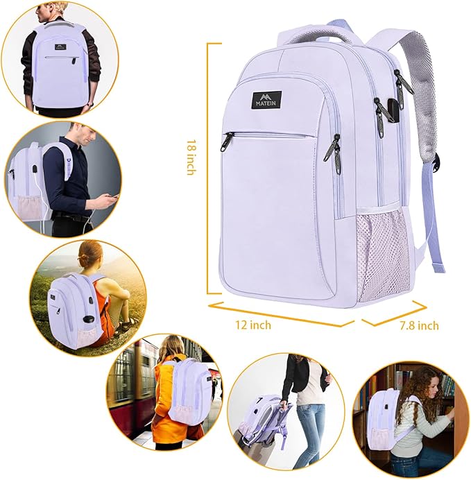 MATEIN Laptop Backpack for Girls, 15.6 Inch College School Backpack for Women with USB Charging Port, Water Resistant Durble Slim Students Bookbag Casual Daypack Travel Computer Nurse Work Bag Gift
