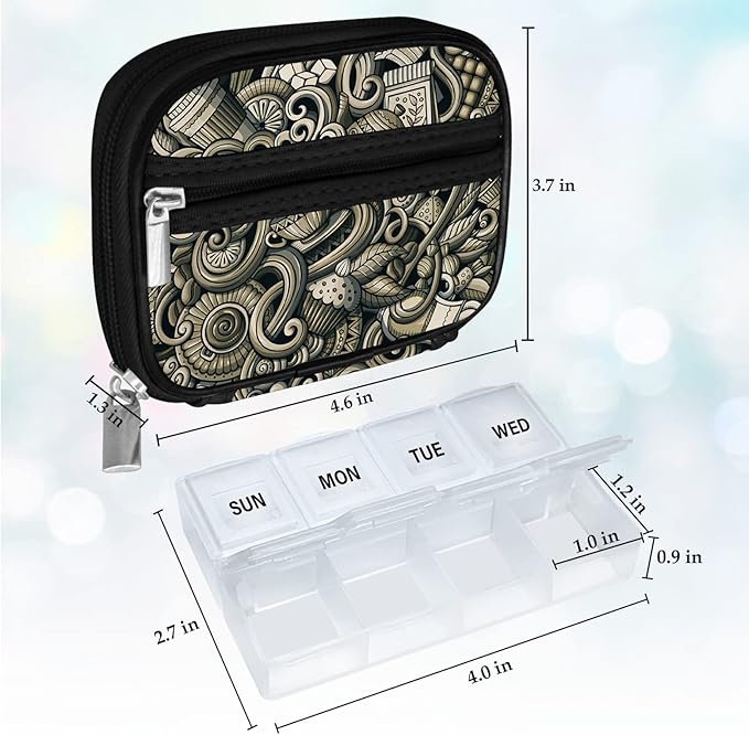 Serfeymi Weekly Travel Pill Organizer Pill Case for Purse with Removable 7 Day Pill Box, Fashionable Travel Medicine Organizer Pill Container for Medicine, Vitamin, Supplement - Brown 03