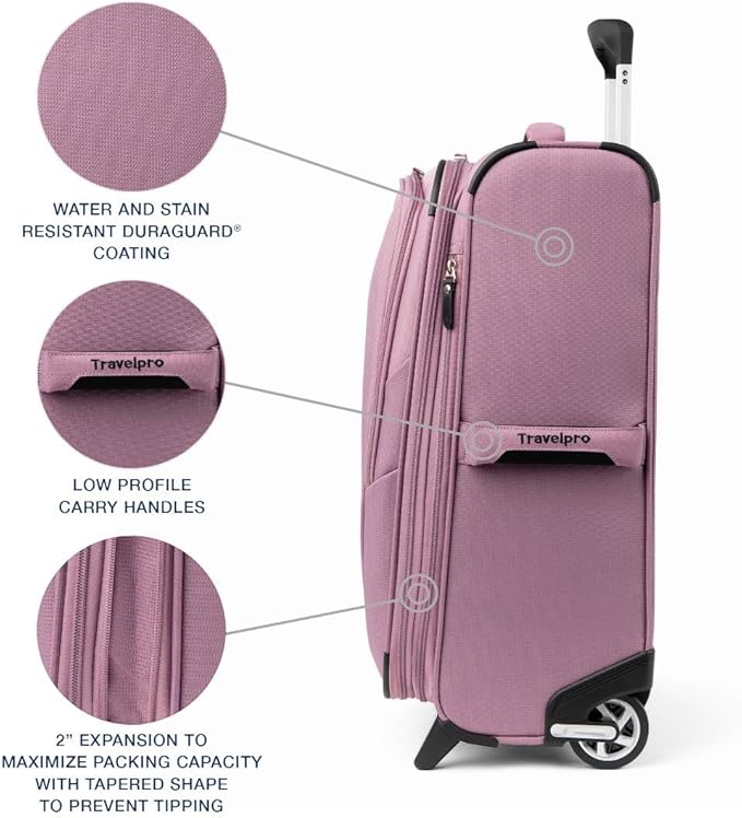 Travelpro Maxlite 5 Softside Expandable Upright 2 Wheel Carry on Luggage, Lightweight Suitcase, Men and Women, Orchid Pink Purple, Carry On 22-Inch