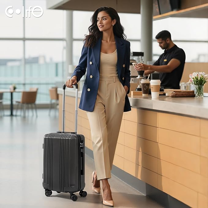 Coolife Luggage Suitcase PC+ABS with TSA Lock Spinner Carry on Hardshell Lightweight 20in 24in 28in(ice blue, S(20in_carry on))