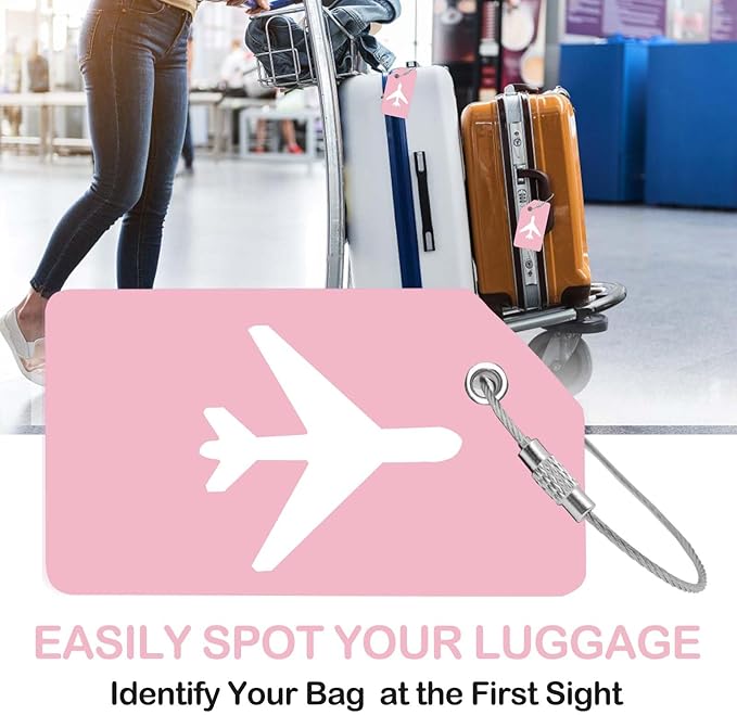Luggage Tag for Suitcases, Quickly Spot 8 Pack Luggage Identifier Tags, Travel Accessories Name Tags for Backpacks, Suitcases, Travel Bags, Baggage, Cruise - Flexible Silicone(Pink)