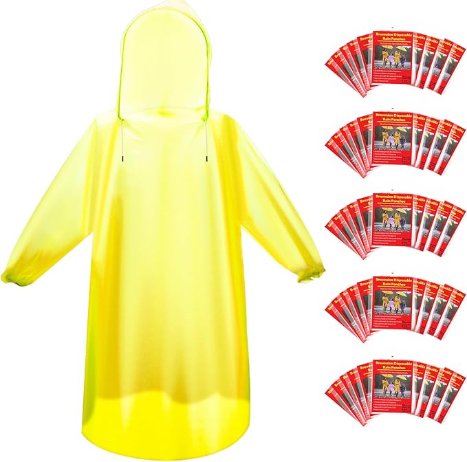 Bruvoalon 6 & 20 Pack Disposable Rain Ponchos for Adults/Youth, Waterproof PE Raincoats with Drawstring, Camping/Emergency
