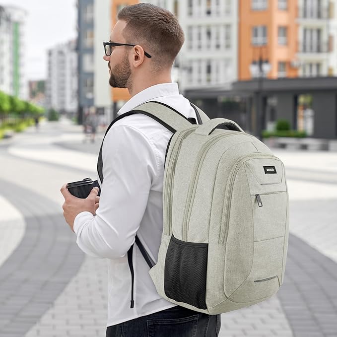 Backpack for Men Women, School Backpacks for Teen Boys, Business Anti Theft Sturdy Travel Laptop Backpack with USB Charging Port, Water Resistant 15.6 Inch Computer Bag Gift, Beige