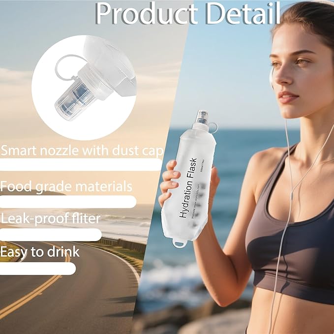 CLINTT 150ml Soft Flask, Foldable Running Water Bottle, TPU Folding Soft Water Flask, BPA-Free Collapsible Flask for Hydration Pack Running Vest, Cycling, Climbing, Hiking - 1Pcs, White