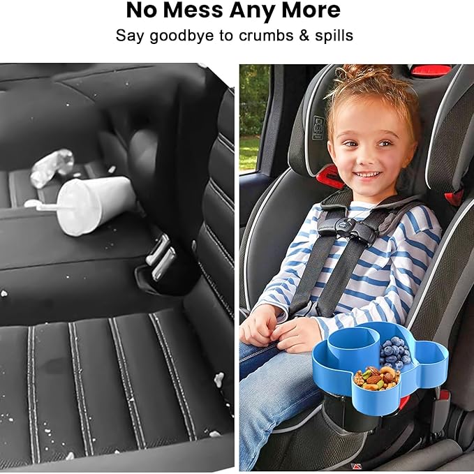 BlueOrigin Car Seat Snack Tray - Travel Tray for Kids Car Seat, Stroller, Booster and Anywhere with a Cup Holder, Toddler Road Trip Essentials Food Plate for Snacks, Toys, Entertainment (Blue)