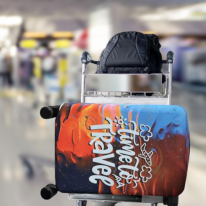 Explore Land Luggage Cover Suitcase Protector Fits 23-26 Inch Case (Time to Travel, M)