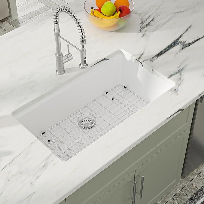 Dcolora 33 Inch White Granite Composite Kitchen Sink Workstation Undermount Single Bowl sink Large Sink For Kitchen,DC-GU2514