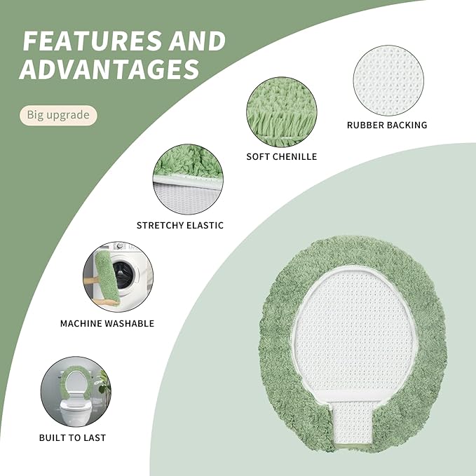Microfiber Elongated Toilet Seat Cover 19.5"x 15" Machine Washable Solid Toilet Lid Cover Adjustable Rubber Backing Fits Most 18-19.5" L x 14-16" W Elongated Toilet Seat