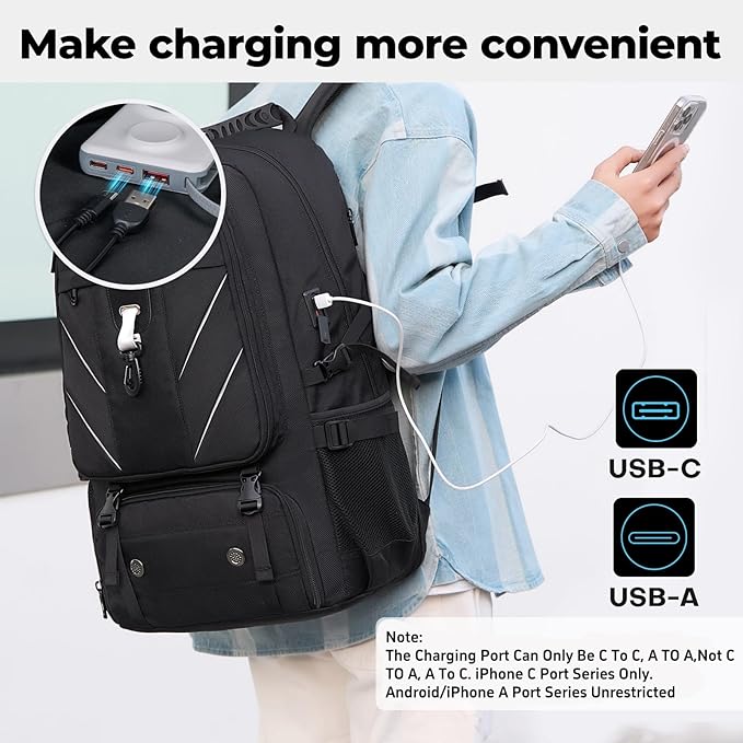 17.3 Inch Travel Laptop Backpack with Shoe Compartment,50L Carry on Flight Approved Backpacks Multiple Compartments,Water Resistant Anti Theft Bag with USB Charging Port,for Men Women