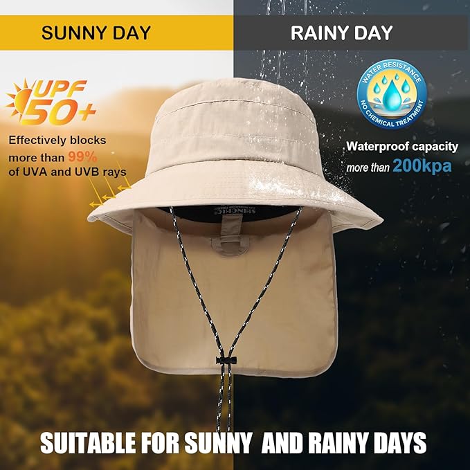 Water-Resistant Sun UPF 50+ Bucket Hat Protection Packable Brimmed Boonie for Women Men Summer Lightweight Hiking Outdoor Cap