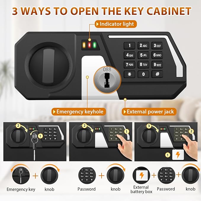 144 Keys Fireproof Cabinet Safe With Adjustable Hook Plates and Tags, Anti-Theft Lock Box Wall Mount With Combination Lock, Organizer for Home Office Garage