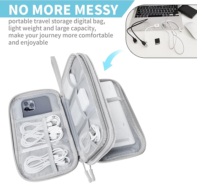 Electronics Organizer Travel Case,Electronic Accessories Storage Bag,Portable Waterproof Cable Organizer Bag,Travel Cord Organizer Bag for Small Charging Cord Storage,Cables,SD Card-Grey