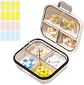 Travel Pill Organizer Box with Labels, 7 Compartments Portable Mini Pill Case, Daily Medication Organizer Storage Pill Container for Pocket Pharmacy(Pearly White, S)