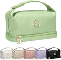 Gifts for Women 30s, Personalized Makeup Bag with Handle, Initial Double Layer Cosmetic Bag with Makeup Brush Organizer, Cute Cosmetic Pouch for Women, Gifts for Friends Female Mom