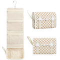 Relavel Hanging Toiletry Bag for Women, Hanging Makeup Organizer with Travel Size Toiletries, Portable Bathroom Travel Bag with Hook for Shaving Kit, Shampoo, Conditioner for Trip - Plaid