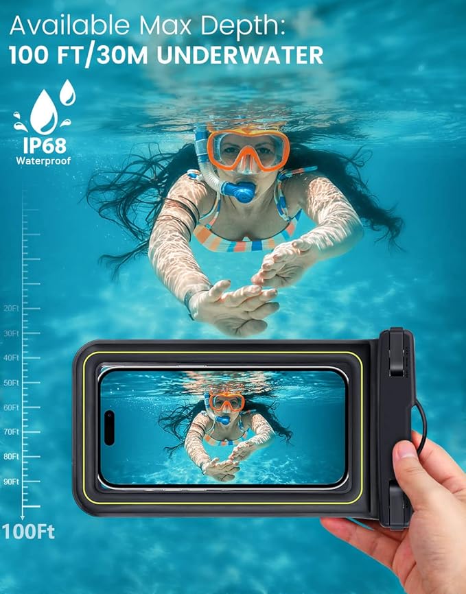 IP68 Waterproof Phone Pouch, Floating Waterproof Phone Case for iPhone 16 15 Pro Max Galaxy S24+ S23 Pixel 8 Pro with Detachable Lanyard, Cellphone Dry Bags Beach Vacation Essentials -2 Pack