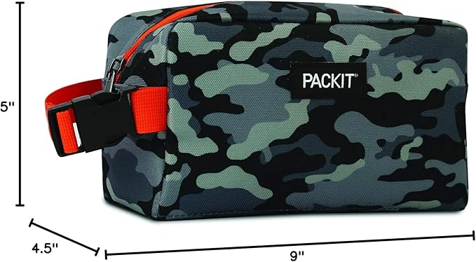 PackIt Freezable Snack Box, Charcoal Camo, Built with ECOFREEZE Technology, Collapsible, Reusable, Zip Closure with Buckle Handle, Great for All Ages and Fresh Snacks on the go