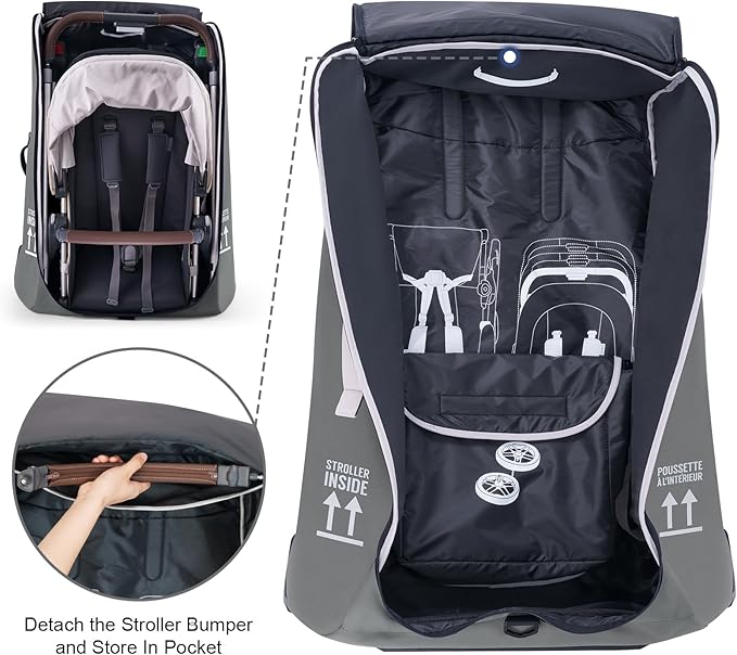 Stroller Bag for Airplane, Stroller Travel Bag Compatible with UPPAbaby Vista, Vista V2, Cruz V2, Rolling Wheel Bag with Storage Pocket, Multiple Handles, Luggage Tag for Flight Travel, Grey