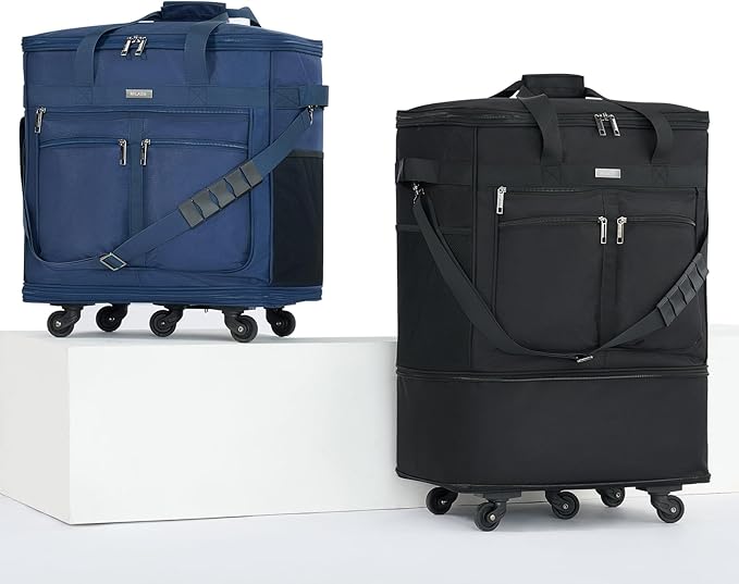 MILADA Expandable Luggage Bags for Travel Foldable Suitcase with Wheels Collapsible Rolling Travel Duffle Bag Lightweight Large Suitcases without Telescoping Handle, Black