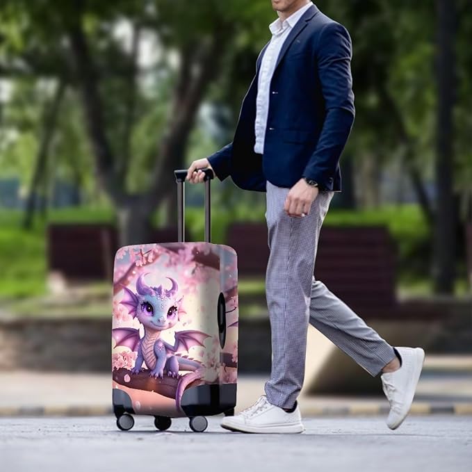 Dragon Suitcase Cover Elastic Thickness Travel Luggage Protector with Invisible Zip Washable Anti-Scratch Luggage Covers Universal Fits 18-21'' Spandex Baggage Case, Cherry Floral