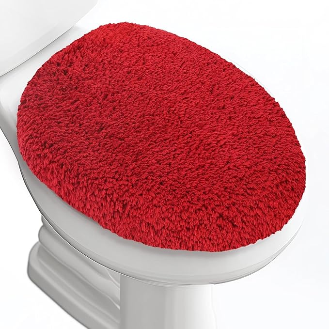 Microfiber Elongated Toilet Seat Cover 19.5"x 15" Machine Washable Solid Toilet Lid Cover Adjustable Rubber Backing Fits Most 18-19.5" L x 14-16" W Elongated Toilet Seat