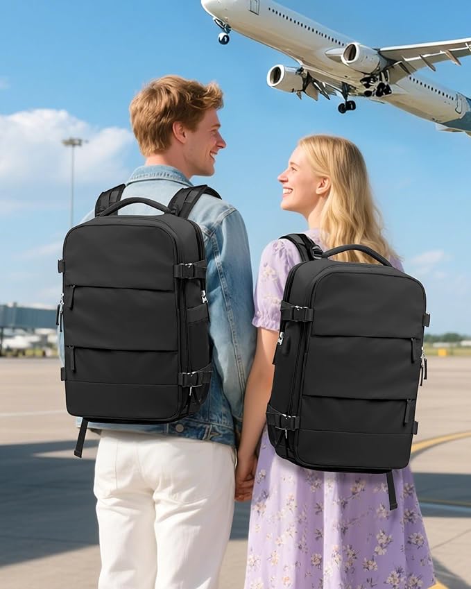 Vacuum Backpack Travel With Pump,Mochila De Viaje Compresion Al Vacio,Personal Item Travel Backpack With Vacuum System,Large Carry On Vacpack Backpacks For Women Men,Black