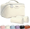 BOYATU Travel Makeup Bags for Women: Large Cosmetic Bag - Vegan Leather Make up Bags Set of 3 - Protable Toiletry Bag Compact Organizer with Compartments (L09 Beige)
