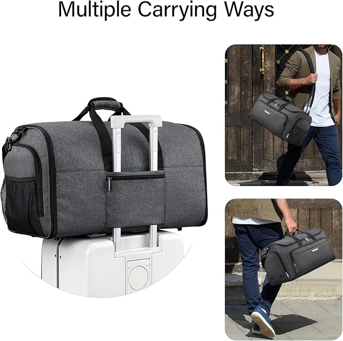 Hanke Carry on Garment Bags for Travel,Convertible Duffle Bag Luggage Bag Weekend Bag with Shoe Compartment,2 in 1 Hanging Suitcase Suit Bag for Men Women,Dark Grey