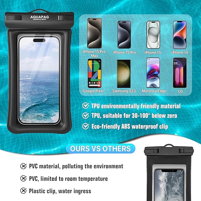 NEPHI IPX8 Floating Waterproof Phone Pouch 2 Pack-Up to 8.0"，Floating Phone Case for iPhone Andriod, Dry Bags for Vacation Beach Pool Kayak Cruise Travel Essentials (Black Black 2 Pack)