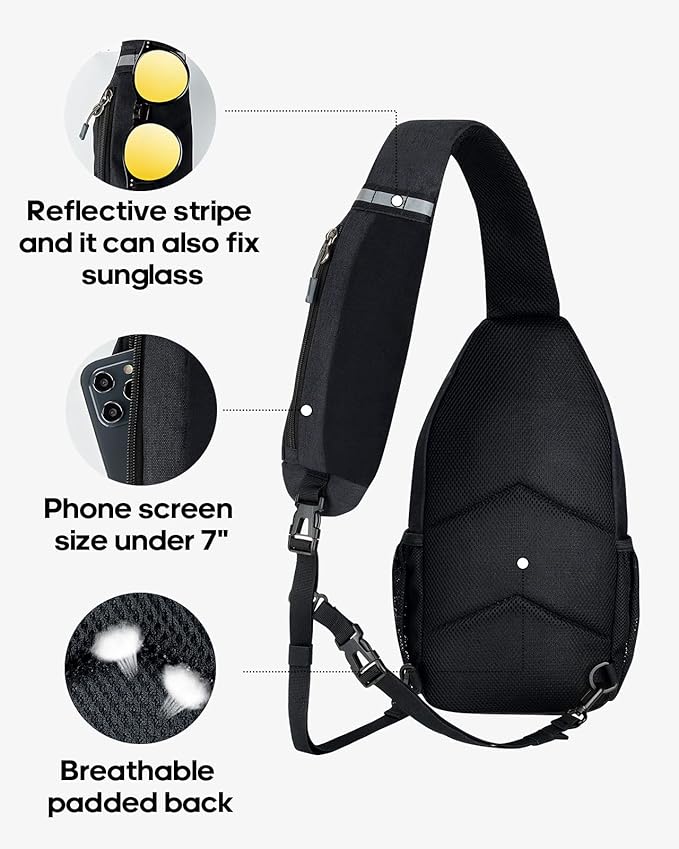 WATERFLY Crossbody Sling Backpack Sling Bag Travel Hiking Chest Bag Daypack
