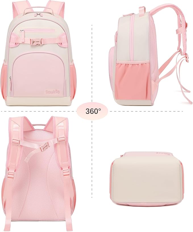 Lightweight Cute Kids Backpack for School Kindergarten Elementary Backpacks for Gilrs ages 6-8-10 (Pink Cream)