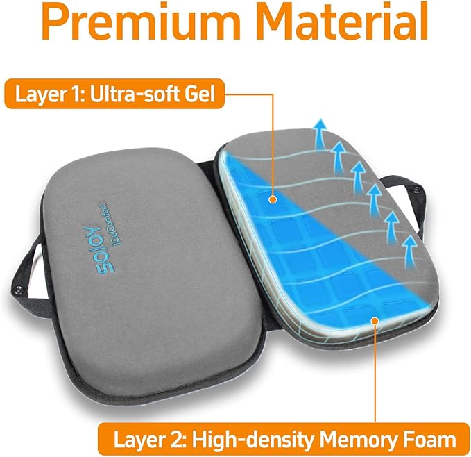 Sojoy iGelComfort 3-in-1 Foldable Gel & Memory Foam Travel Seat Cushion – US Edition – 18.5″×15″×2″ Tailbone Support & Sciatica Relief (Darkgray)